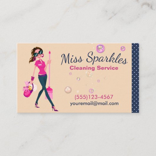 かわいいトレンディー漫画メイドハウスクリーニングサービス 名刺 (正面)