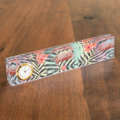 かわいいトレンディー熱帯フラミンゴスフローラ デスクネームプレート (側面)