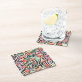 かわいいトレンディー熱帯フラミンゴ絵を描フローラ スクエアペーパーコースター (インサイチュ)