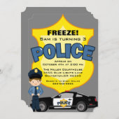 かわいいトレンディー警察車誕生日招待状 招待状 (正面/裏面)