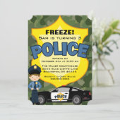 かわいいトレンディー警察車誕生日招待状 招待状 (スタンド正面)