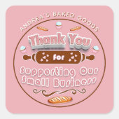 かわいいトレンディー赤面ピンクベーカリーサンキュービジネス スクエアシール (正面)