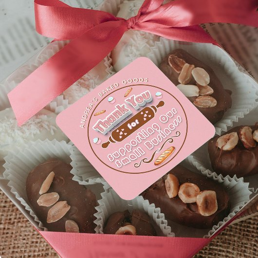 かわいいトレンディー赤面ピンクベーカリーサンキュービジネス スクエアシール