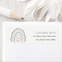 かわいいトレンディー赤面ブルーキッズハートレインボーアドレス ラベル