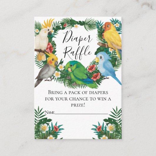 かわいいトロピカルエキゾチックベイビーパロッツおむつラッフルエン エンクロージャーカード (正面)