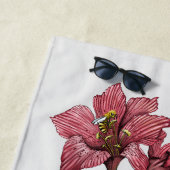 かわいいトロピカルカエルとユリの植物フローラ ビーチタオル (インサイチュ)