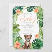 かわいいトロピカルタイガーで女の子のジャングルの赤ちゃんシャワー 招待状 (正面)