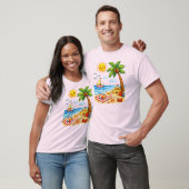 かわいいトロピカルビーチ夏休みキャラクター Tシャツ (ユニセックス)
