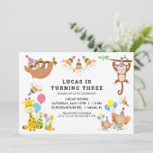 かわいいトロピカル動物サファリ男子誕生日 招待状 (スタンド正面)