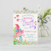 かわいいトロールの女子誕生日パーティー招待状 招待状 (スタンド正面)