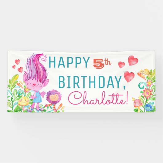 かわいいトロールの誕生日パーティーバナー 横断幕 (横)