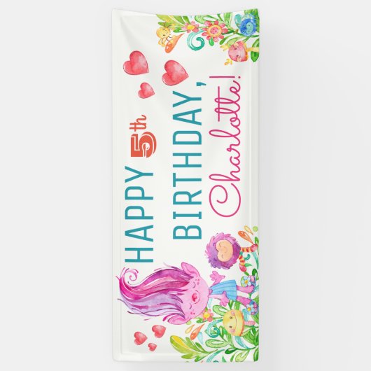 かわいいトロール誕生日パーティバナー 横断幕 (縦)