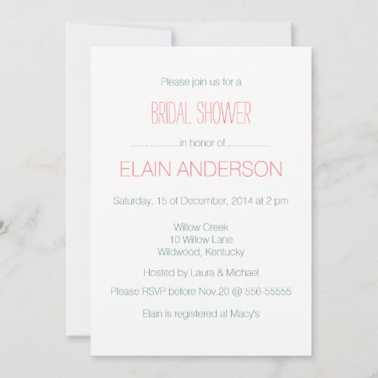 かわいいトンのラブエレファントハートブライダルシャワー 招待状 (裏面)