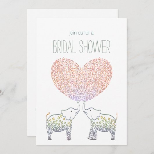 かわいいトンのラブエレファントハートブライダルシャワー 招待状 (正面/裏面)