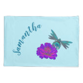 かわいいトンボと明るいピンクの花パーソナライズされた 枕カバー (裏面)