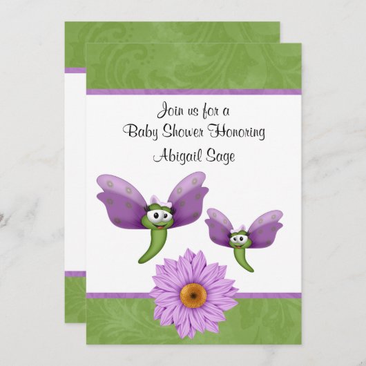 かわいいトンボと花の赤ちゃんシャワー招待状 招待状 (正面/裏面)