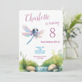 かわいいトンボの水彩ガールの誕生日 招待状 (スタンド正面)