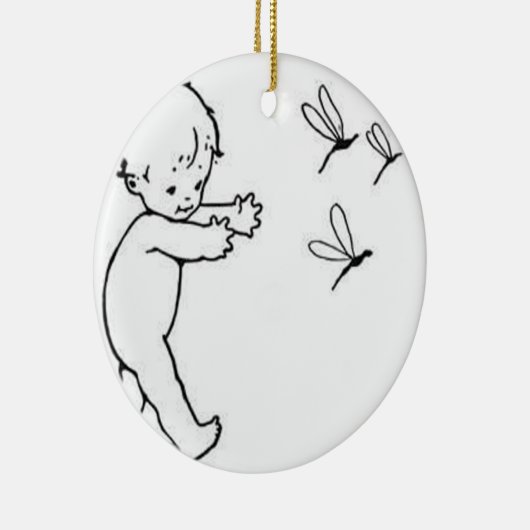 かわいいトンボを追跡しているかわいく小さいベビー セラミックオーナメント (右)