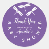 かわいいトンボ紫の赤ちゃんシャワーありがとうクラ ラウンドシール (正面)