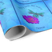 かわいいトンボonフラワーパーソナライズされた誕生日 ラッピングペーパー (ロールコーナー)