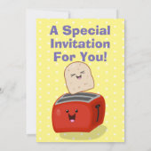 かわいいトースターの朝食の漫画の誕生日 招待状 (裏面)