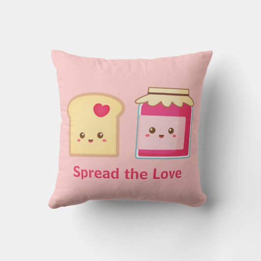 かわいいトーストおよび込み合いとの愛を広げて下さい クッション (裏面)