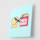 かわいいトーストとジャムで愛を広げる スクエア壁時計 (傾斜)