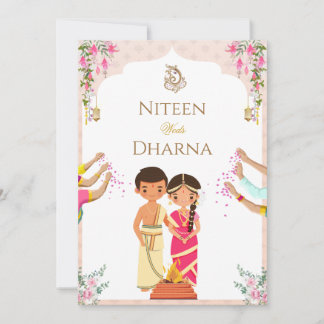 かわいいトーンカップルの伝統的なインドの結婚カード 招待状