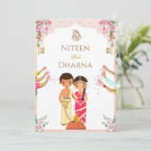 かわいいトーンカップルの伝統的なインドの結婚カード 招待状 (スタンド正面)