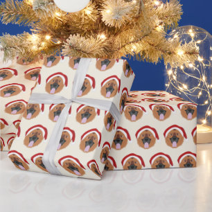 かわいいドイツのシェパード・ウ・サンタハットパターンのクリスマス ラッピングペーパー