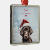 かわいいドイツのショートヘア犬サンタハットペンシルアートポー メタルオーナメント (右)