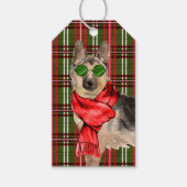 かわいいドイツの羊飼いと格子縞のクリスマス ギフトタグ (正面)