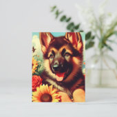 かわいいドイツの羊飼いワン絵を描ピー ポストカード (スタンド正面)