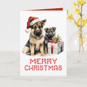 かわいいドイツの羊飼い子犬メリークリスマス カード (黄色い花)