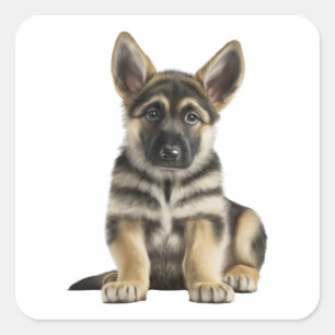 かわいいドイツの羊飼い子犬 スクエアシール