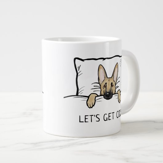 かわいいドイツの羊飼い犬がベッドに入る ジャンボコーヒーマグカップ (正面右)