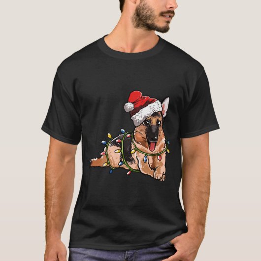 かわいいドイツの羊飼い犬サンタクリスマスツリーリグ Tシャツ (正面)