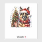 かわいいドイツの羊飼い犬サンタハットクリスマスツリー シール (シート)