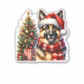 かわいいドイツの羊飼い犬サンタハットクリスマスツリー シール (正面)