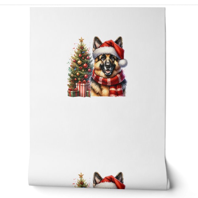 かわいいドイツの羊飼い犬サンタハットクリスマスツリー 壁紙 (ほどく)