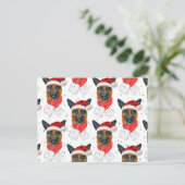 かわいいドイツシェパード犬のクリスマスパターン シーズンポストカード (スタンド正面)