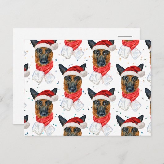 かわいいドイツシェパード犬のクリスマスパターン シーズンポストカード (正面/裏面)