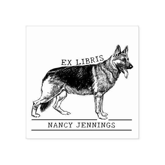 かわいいドイツシェパード犬 ヴィンテージ Ex Libris ライブラリー ラバースタンプ (インプリント)