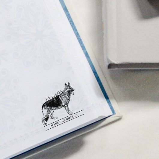 かわいいドイツシェパード犬 ヴィンテージ Ex Libris ライブラリー ラバースタンプ