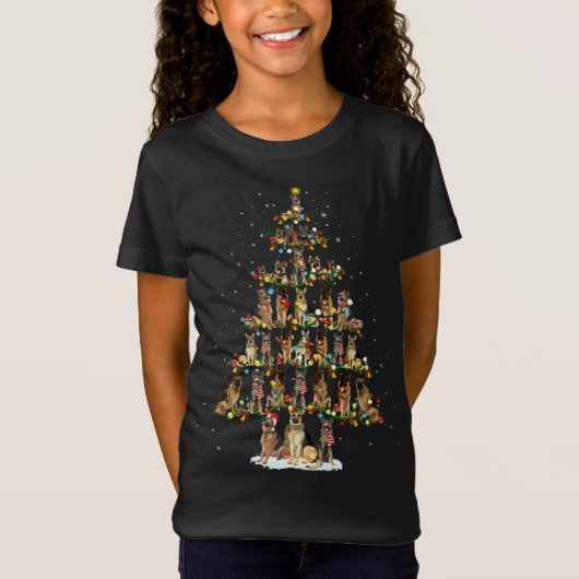 かわいいドイツ羊飼い犬クリスマスツリーのギフトデコール Tシャツ (正面)