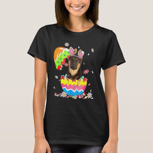 かわいいドイツ羊飼い犬ペット狩り卵バニーエース Tシャツ (正面)