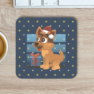 かわいいドイツ・シェパードの子犬のキャラクターがいる星空 スクエアペーパーコースター