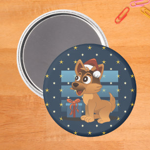 かわいいドイツ・シェパードの子犬のキャラクターイラスト入り星空 マグネット