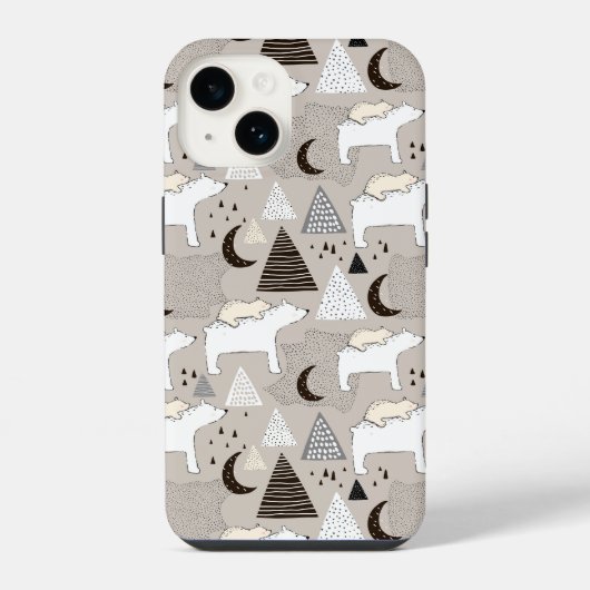 かわいいドゥードル森のクマ模様 iPhoneケース (裏面)