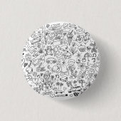 かわいいドゥードル 黒と白 缶バッジ (正面)